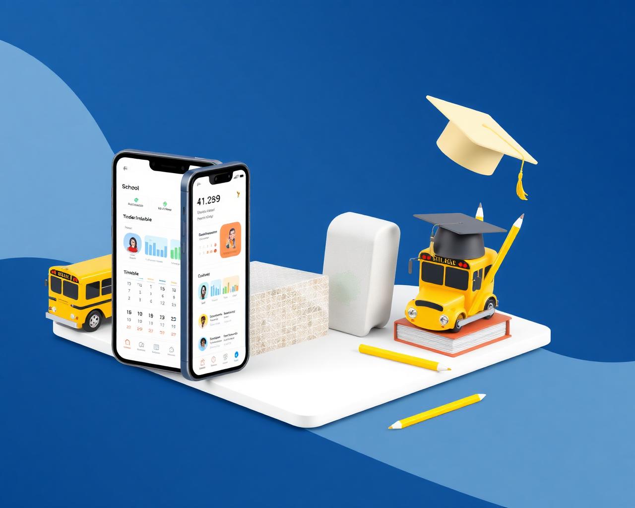 School and college management app — student dashboard with attendance, timetable and live school bus tracking